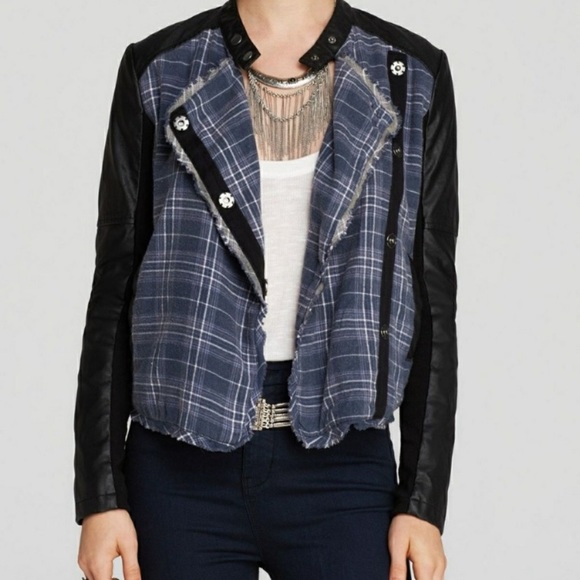 Free People Jackets & Blazers - Free People Plaid Vegan Leather Moto asymmetrical Button Up Jacket